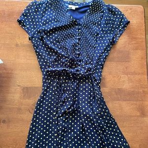 Dressbarn blue and gold polka dot midi dress